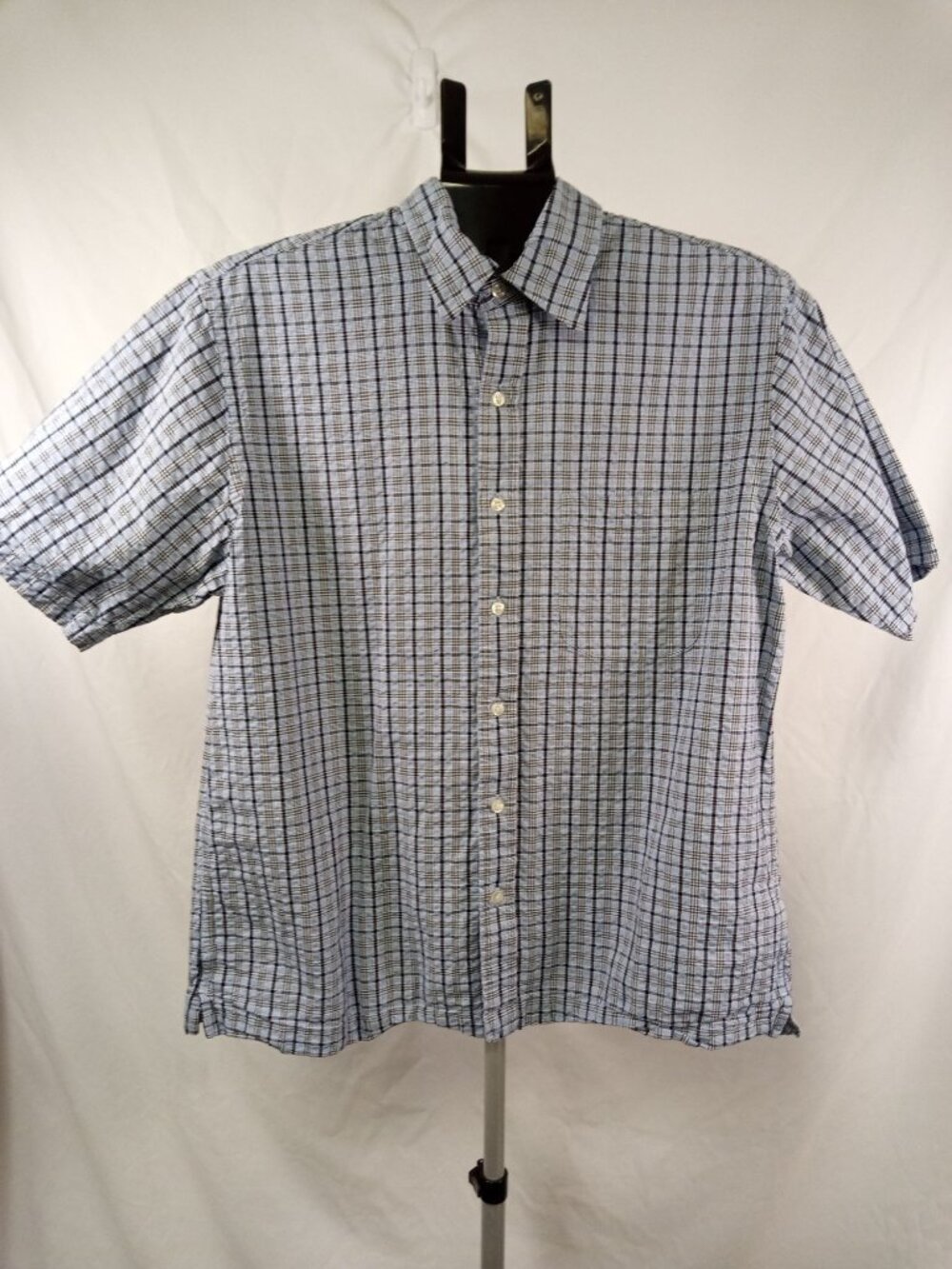 Land's End Men's Blue/Black Plaid Casual Button-Down Shirt Size Medium